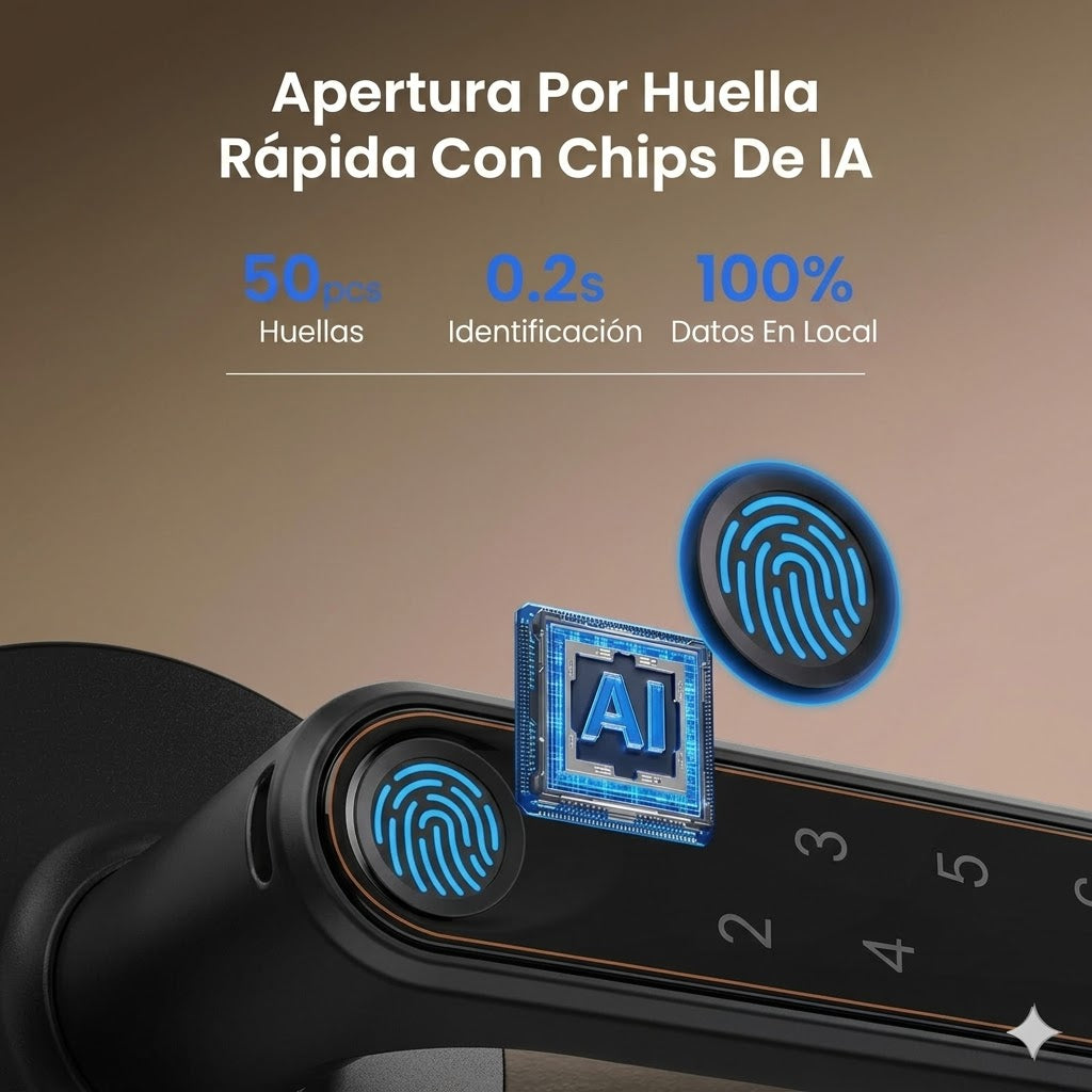 Cerradura Inteligente Interior 4 en 1 con Huella, App, Llave y más